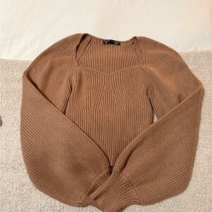 SHEIN Brown Ribbed Knit Sweater